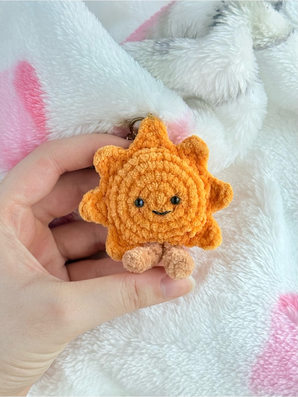 Crochet Orange Sun Keychain - Cute Keychain For Bag Charm